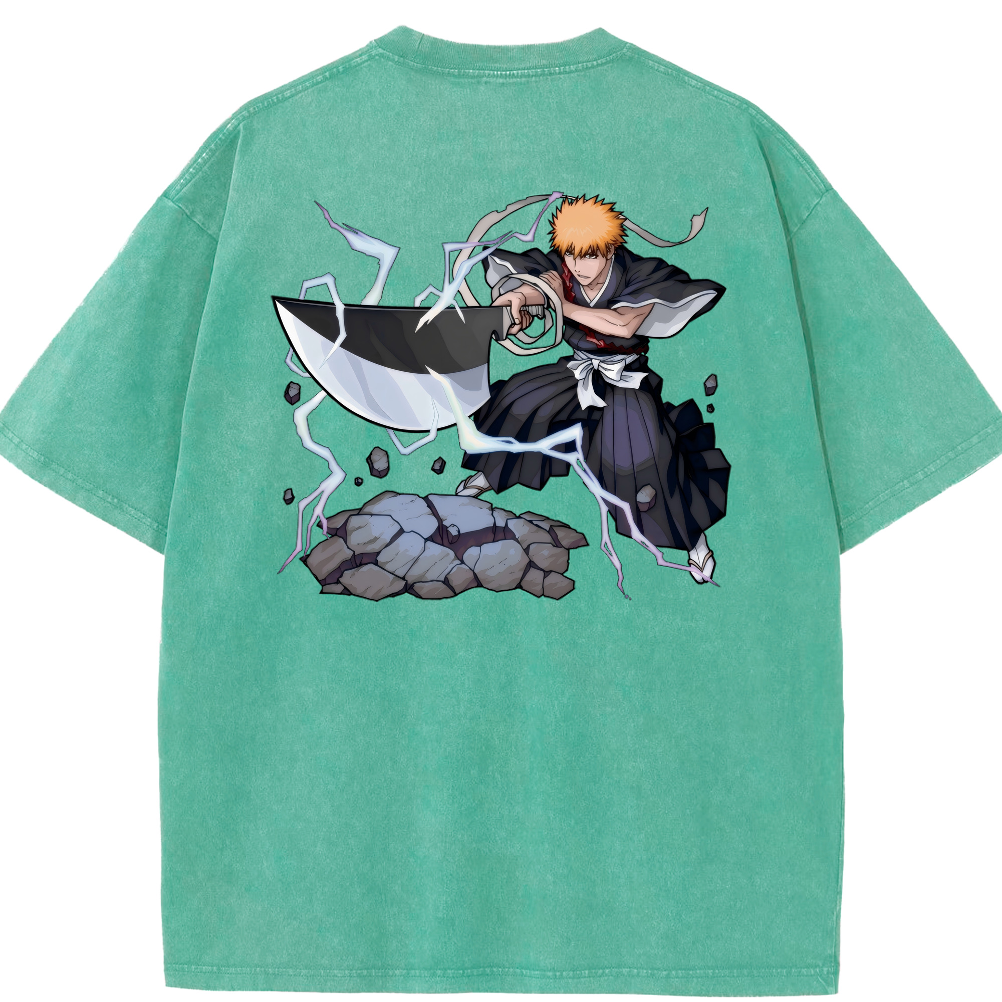 （画像用） ブリーチ 黒崎一護（くろさき いちご）BLEACH Kurosaki Ichigo 綿100% ヴィンテージ風 半袖Tシャツ（背面プリント）